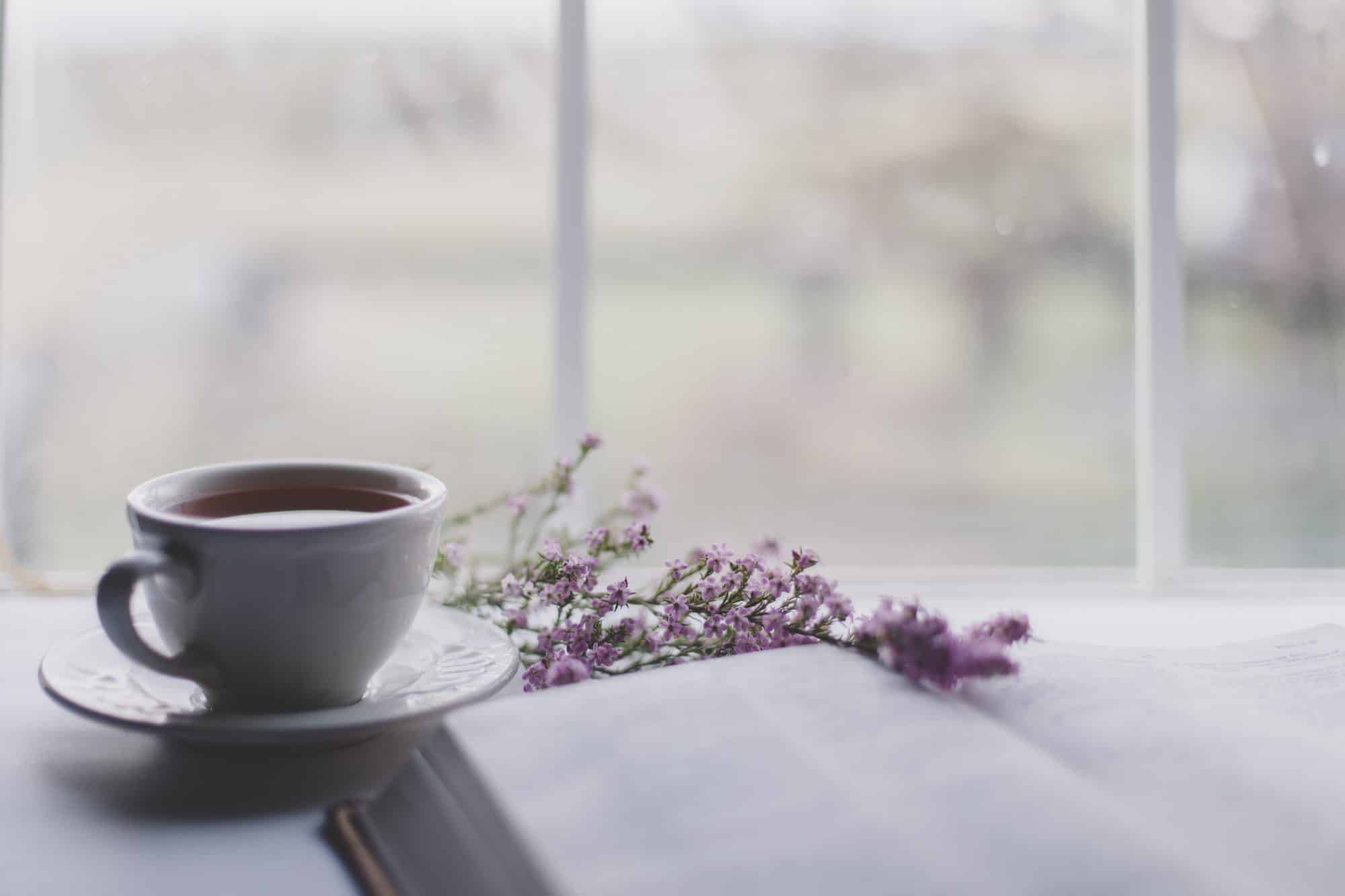 Sprig of lavender with different teas 
