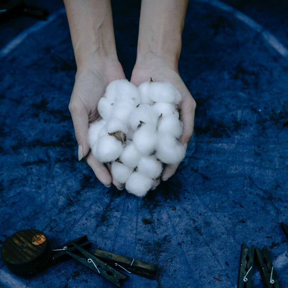 Woman holding organic cotton balls 